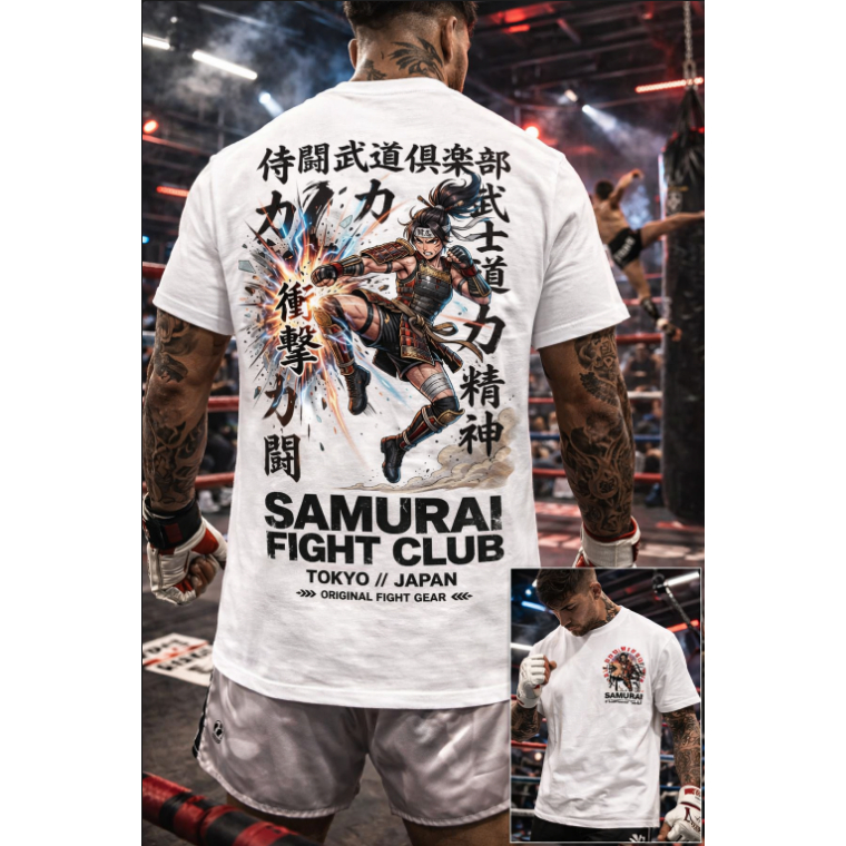 Camiseta Unissex Samurai Fight Club Tokyo Japan Camisa Luta Kickboxing Streetwear