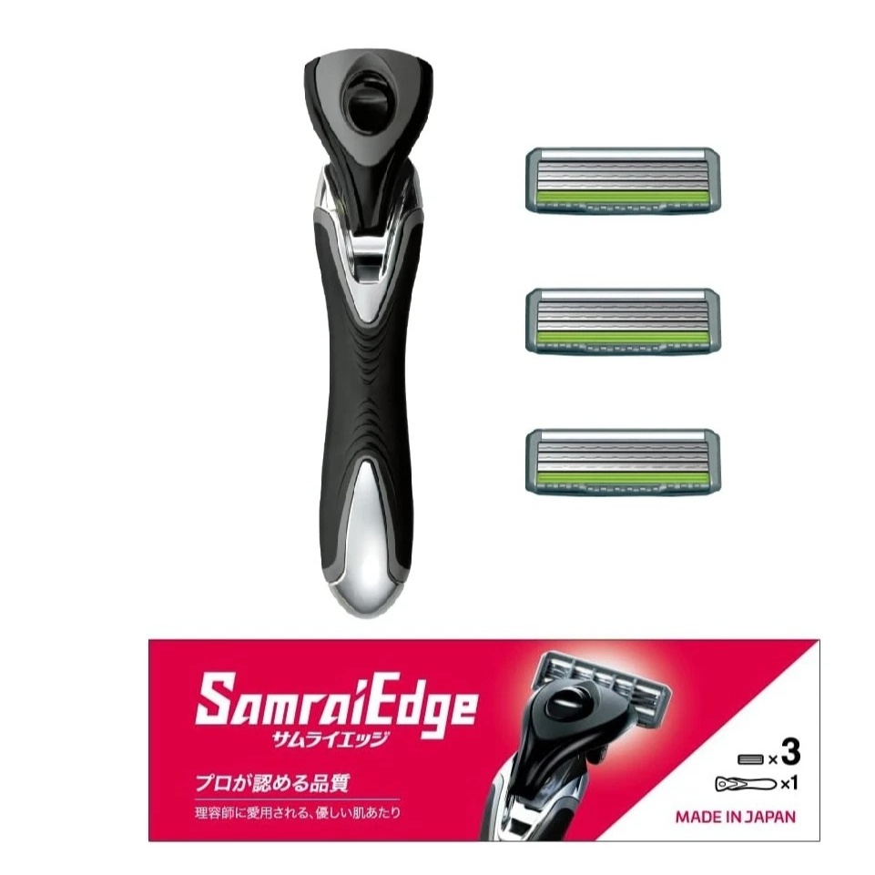 FEATHER Samurai Edge Made in Japan 3-Blade Razor Shaving Holder 3 Cartridges Made in Japan Authentic