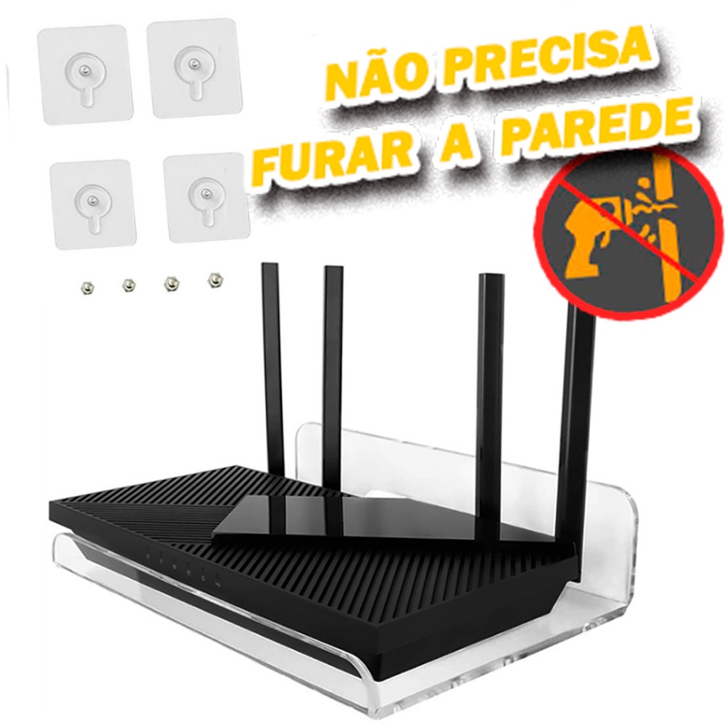 Suporte para Roteador Modem Prateleira Escritório Home Office Casa Decoração Sala fixação adesiva sem furos