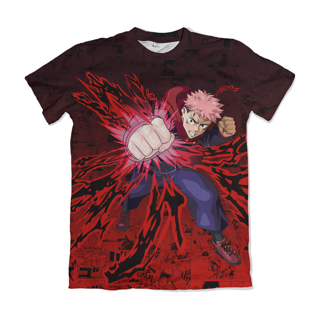 Camiseta Jujutsu Kaisen Itadori Yuji Pose Soco Efeitos Anime Dry Fit Masculina Feminina Plus Size Unissex