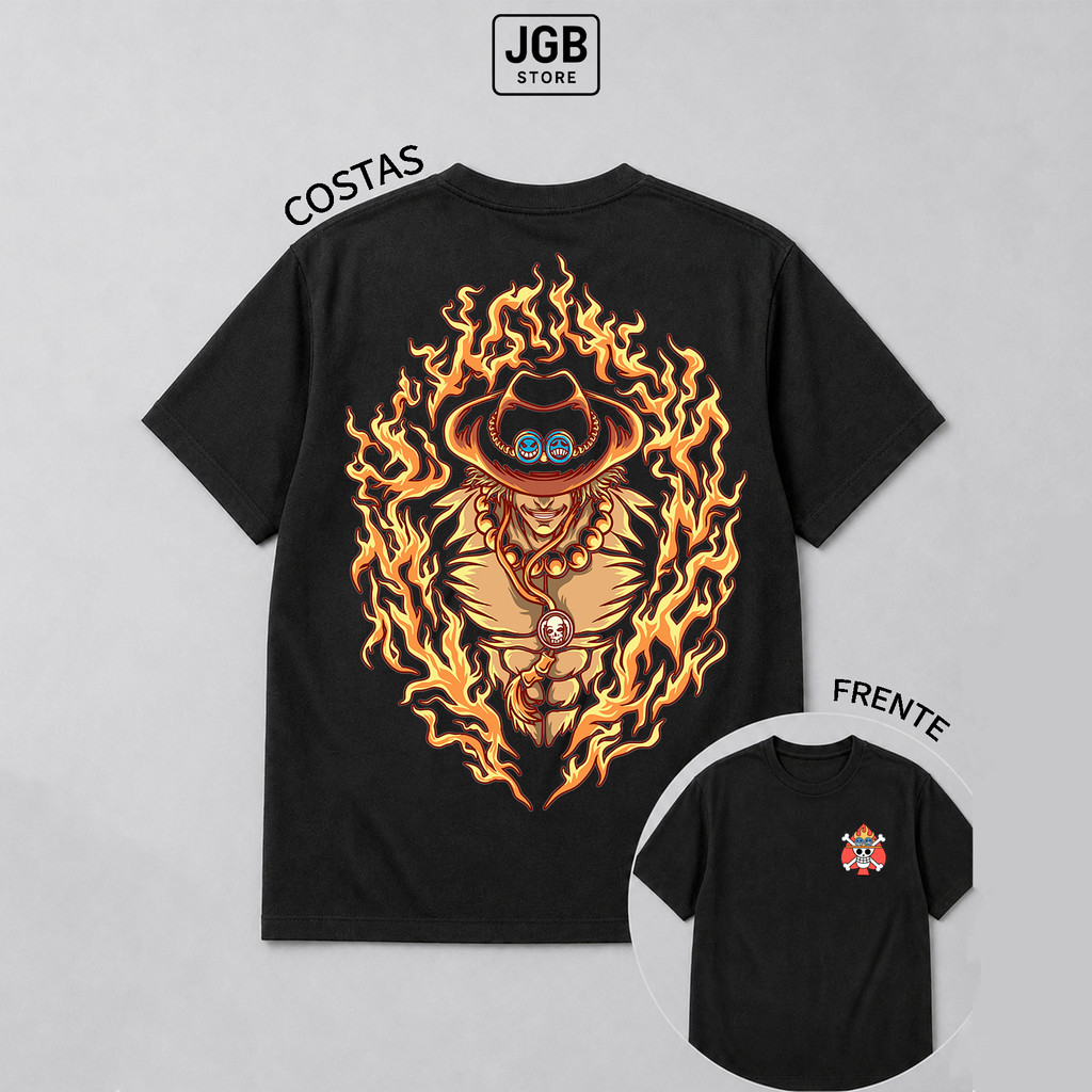 Camiseta One Piece Portgas D. Ace Punho de Fogo 100% Algodão Masculina Feminino Unissex Anime Manga Plus Size