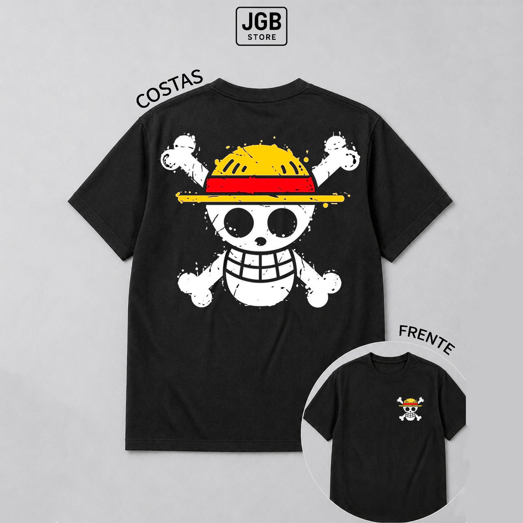 Camiseta One Piece Chapéu de Palha Mugiwara 100% Algodão Unissex Anime Manga Luffy Piratas Plus Size