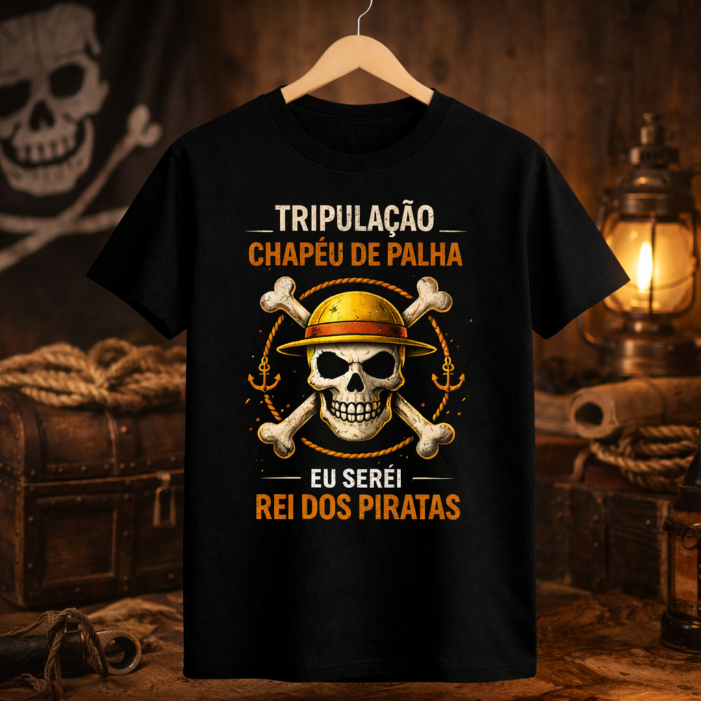 Camiseta  PLUS SIZE Anime Chapéu de Palha One Piece Style | Rei dos Piratas | Unissex Premium