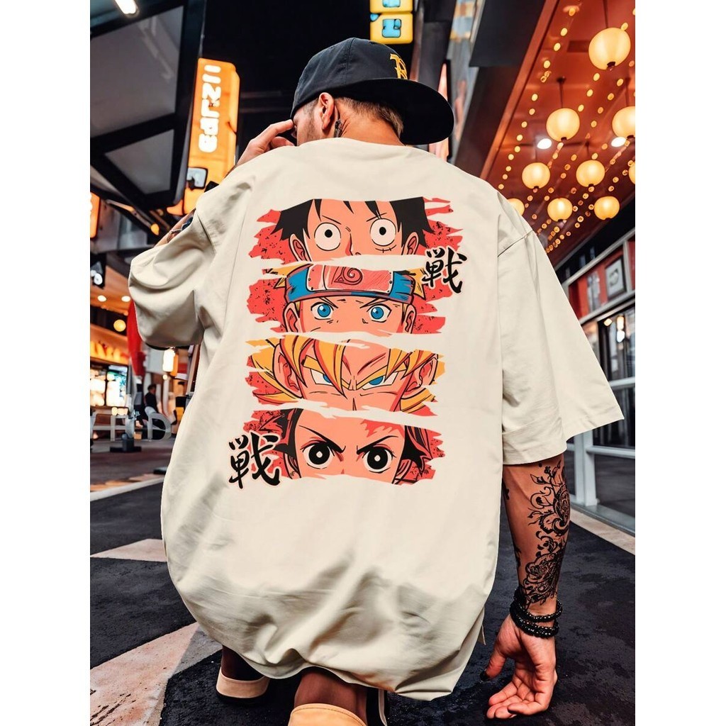 Camisa Plus Size P ao G5 Camiseta Oversized Streetwear Olhos Anime Piece Luffy Naru Hokague DragonKimetsu YaibaKamado