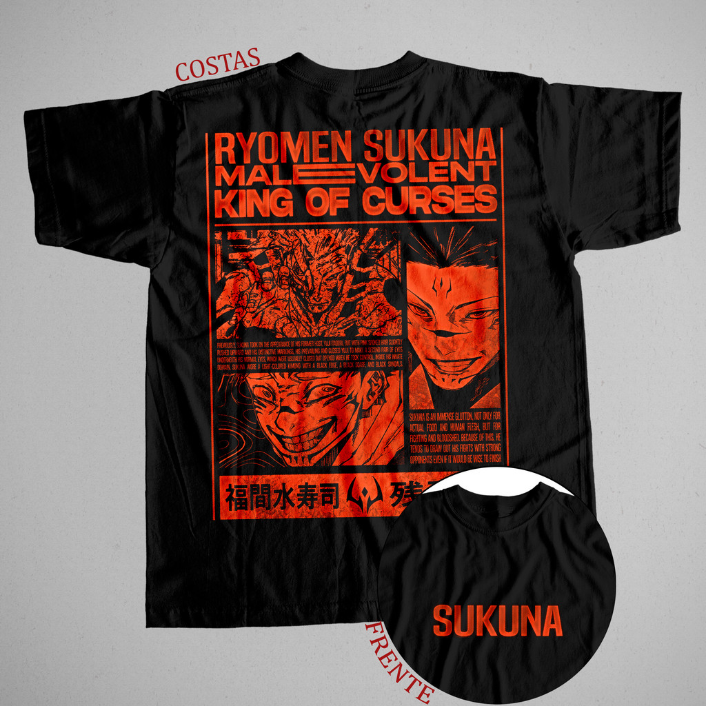 Camiseta Jujutsu Kaisen Sukuna Anime Fio 26.1 100% Algodão Plus Size Unissex T-shirt Camisa Inverno