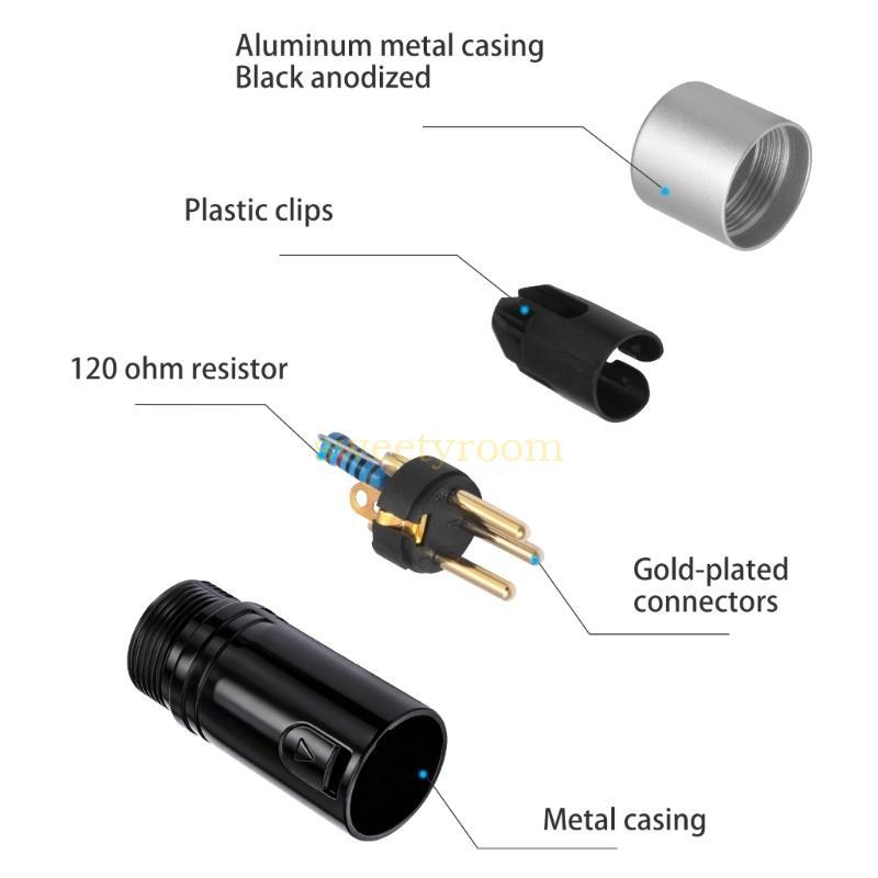 Compact DMX512 Terminators Plug 120 Ohms 3 Pinos 2Pcs Conector Metal Para Uso Projeto Roteamento Sinal