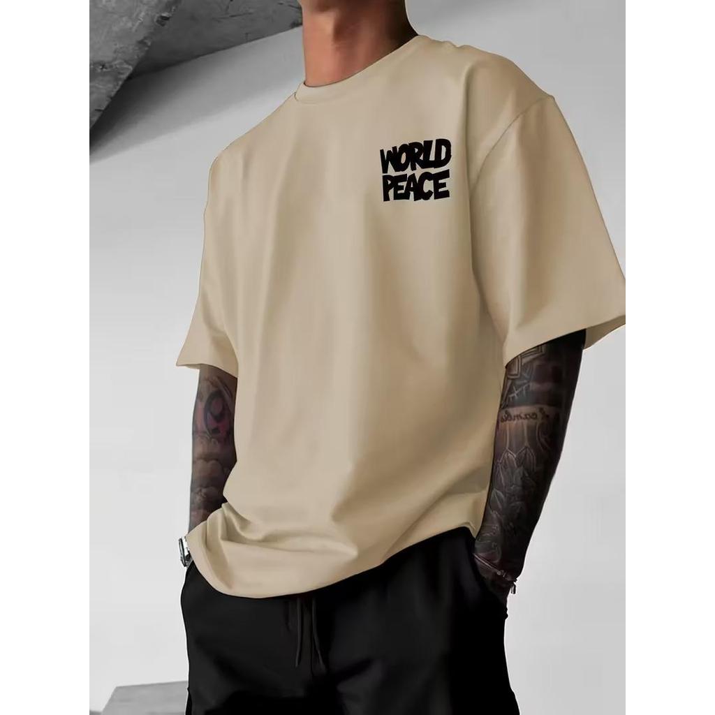 Camiseta Masculina Streetwear Algodão Penteado Infantil Adulto Plus Size Estampa World Peace Genius Tatoo Homem