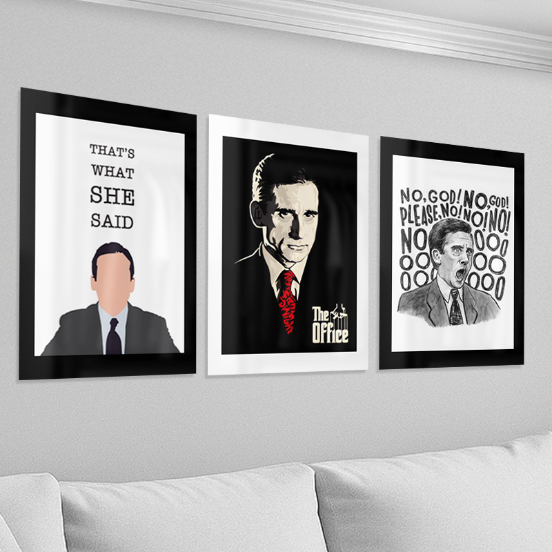 Kit 03 Quadros Michael Scott, The Office, Netflix, Sala, Decoração, Placa, quadro presente