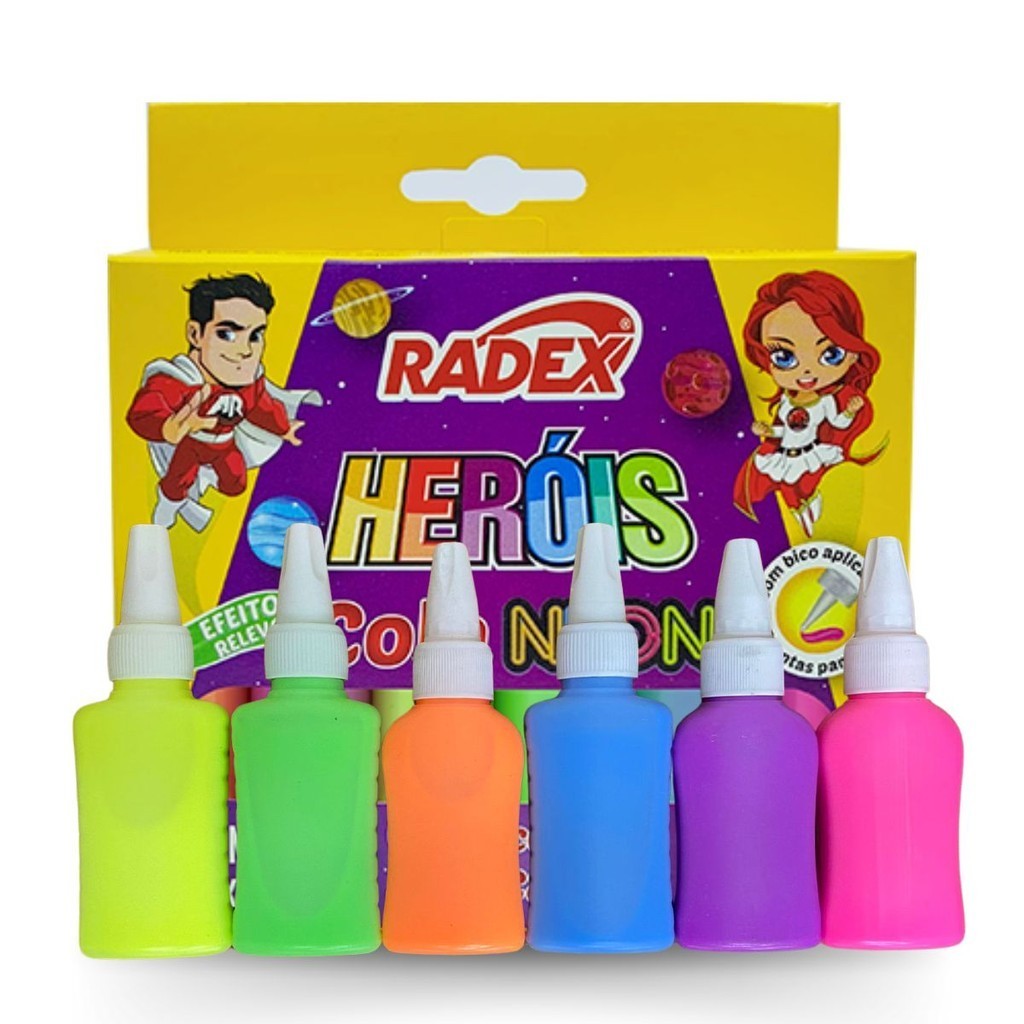 Cola Colorida Tons Neon 6 Cores 25g Cada Infantil Arte Escolar Decoração
