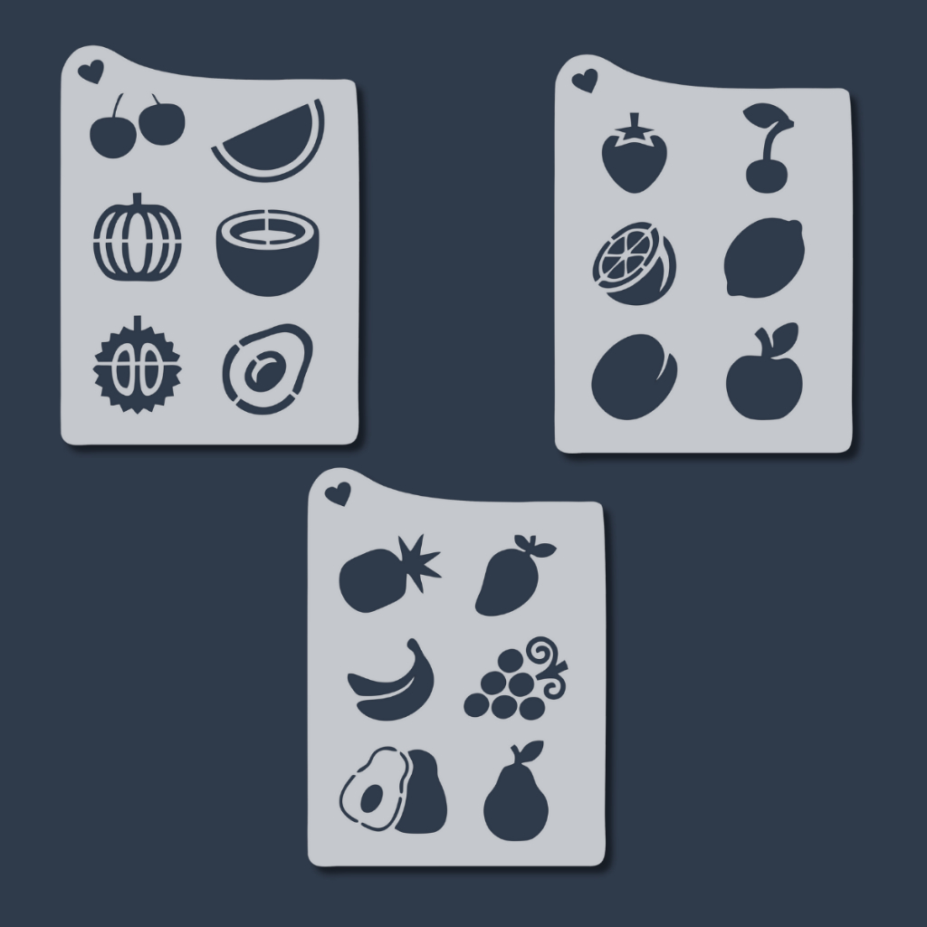 Kit Stencil 18 Frutas Molde Vazado Cozinha Pano de Prato Pintura Artesanato Tecido Madeira Decoração