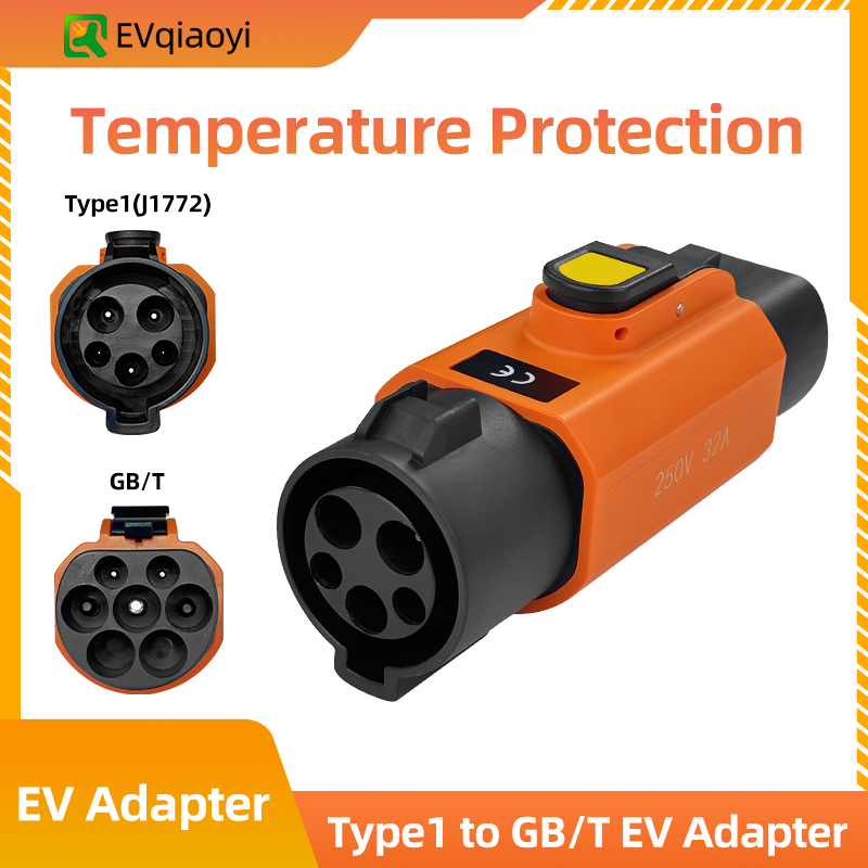 Evqiaoyi Tipo 1 J1772 Para Gb/t Ev Adaptador De Carregamento 32a 7kw Portátil Com Botão De Desligamento Veículos Elétric