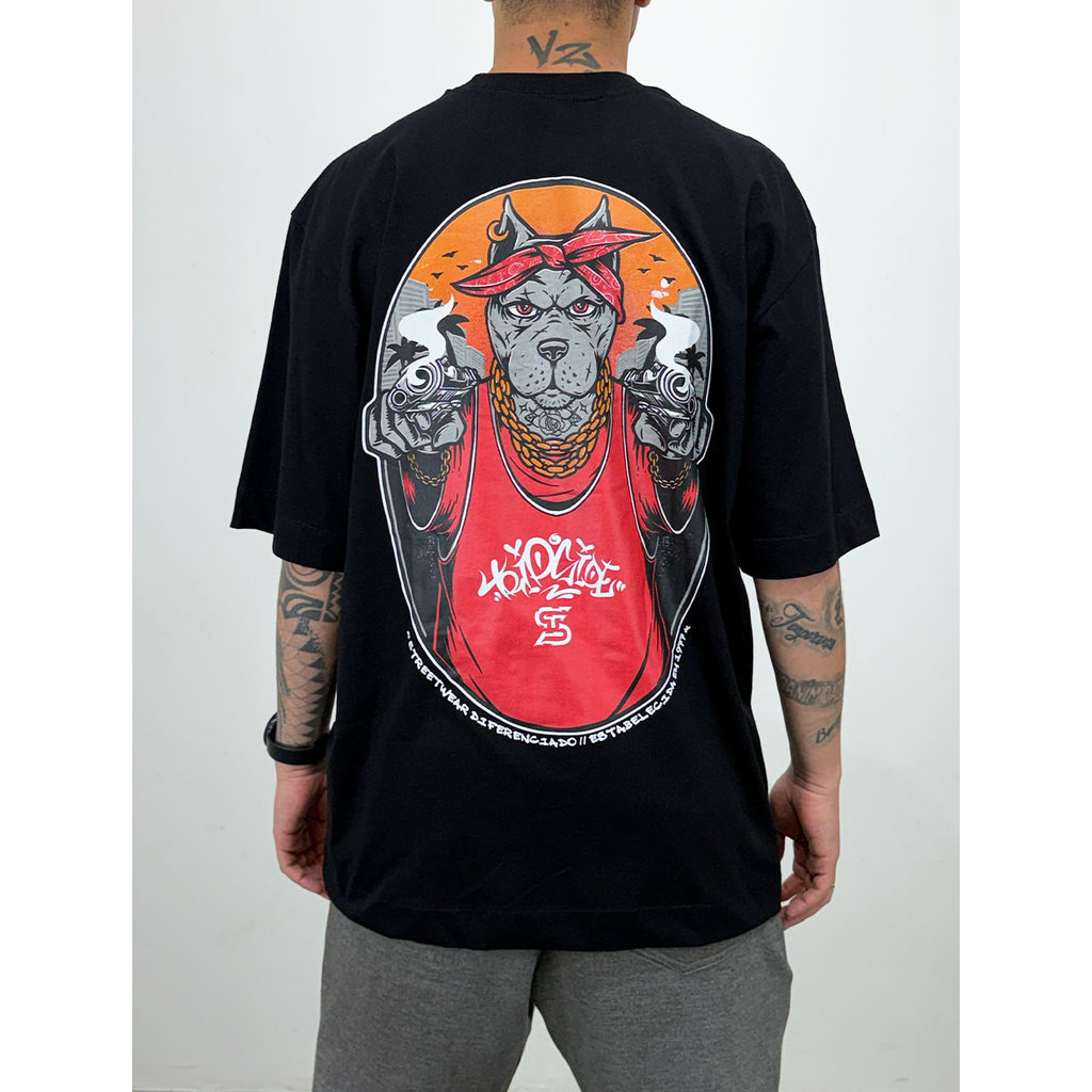 Camiseta Oversized Trip Side Pitbull Shot - Preta