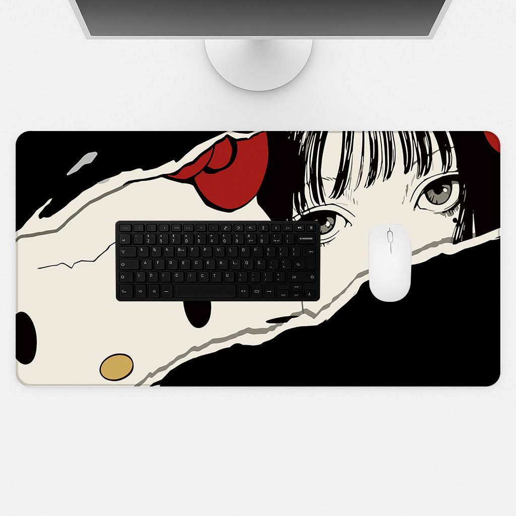 Mousepad Gamer Tapete Para Mesa Estampa Anime Girl Preto Branco Teclado PC