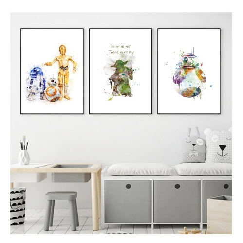 Quadros decorativos Star Wars Aquarela Pintura  (3 peças)