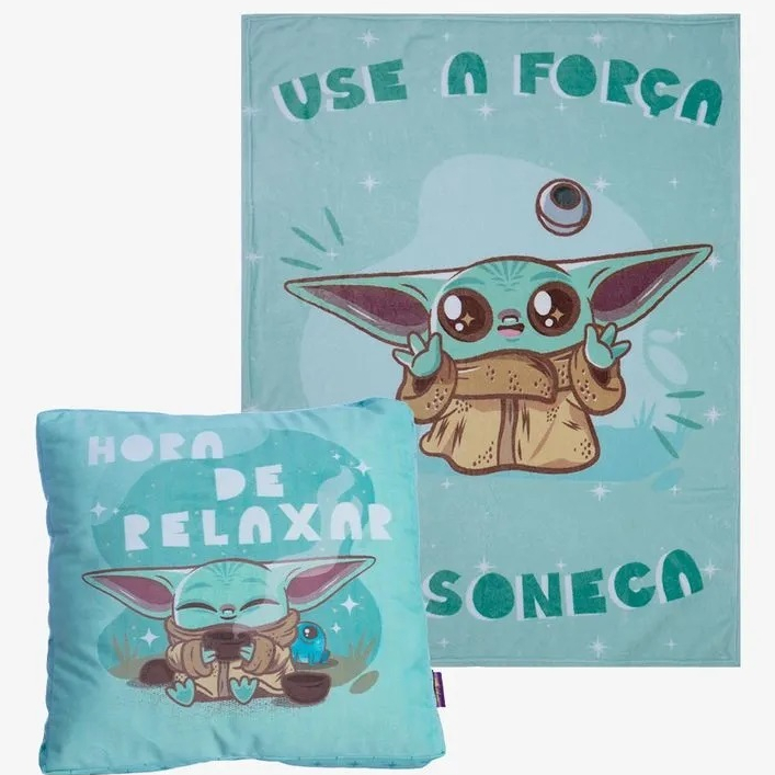 ALMOFADA COM MANTA BABY YODA GROGU STAR WARS OFICIAL PERSONAGEM