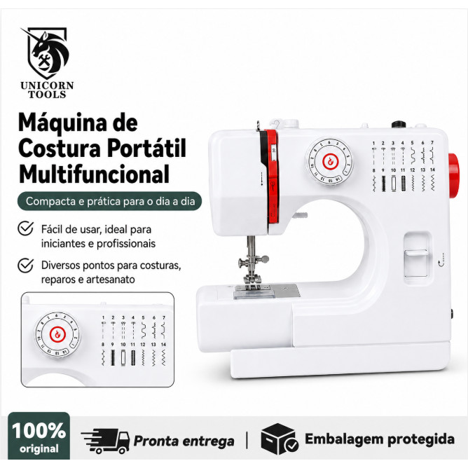 Unicorn Máquina de Costura Multifuncional 14 Pontos Bivolt Diversas Funções