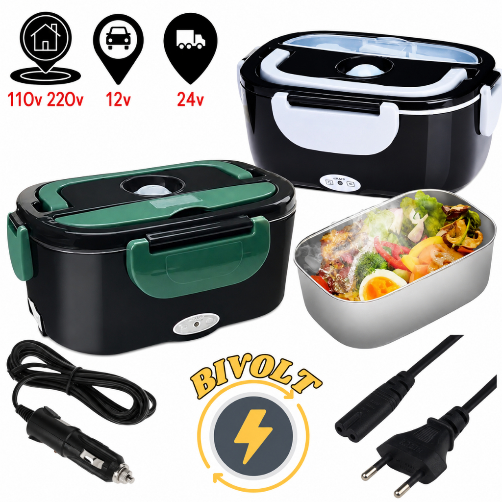 portable electric lunch box 2 in 1 bivolt vehicle 110v/220v residential ideal for car, truck, uber and home