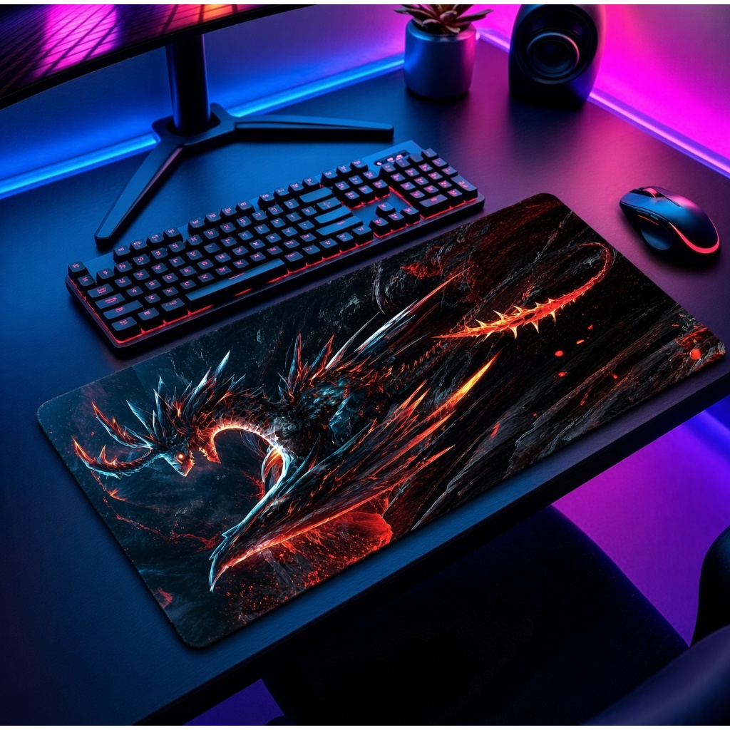 Mouse Pad Gamer Grande Dragão de Fogo Sombrio Desk Mat Teclado Mouse PC Anime Desenho Envio Imediato