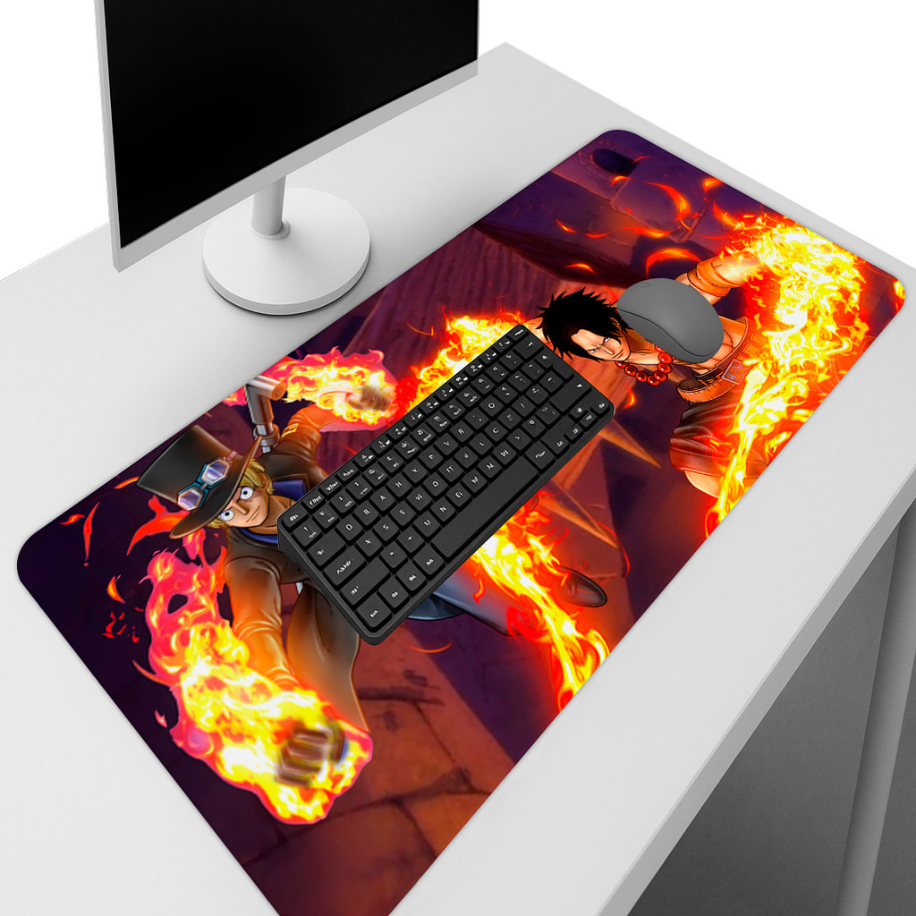 Mousepad Estampado Anime Piece Fogo Tapete Gamer Acessório Escritório Desk Mat Grande