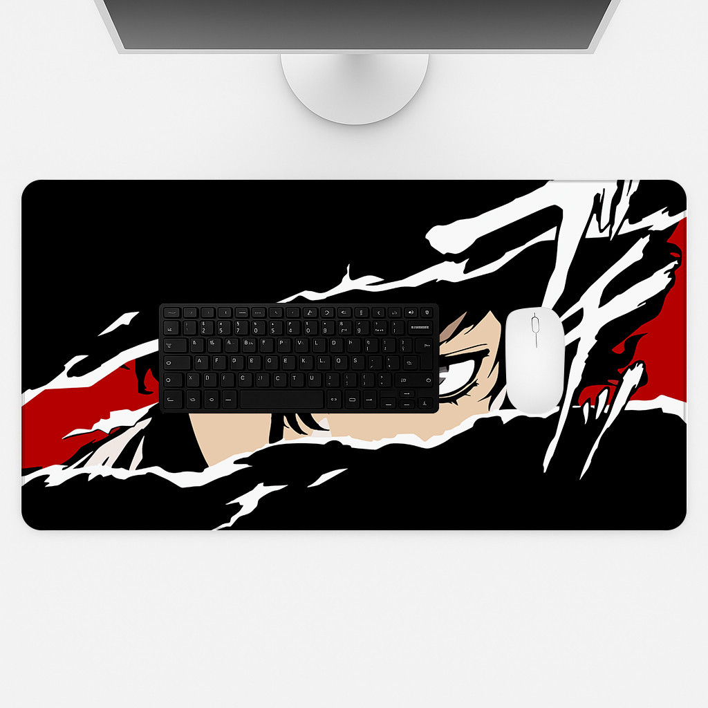 Tapete Mousepad Gamer PC Estampa Anime Preto Vermelho Acessório Escritório Desk Mat Grande