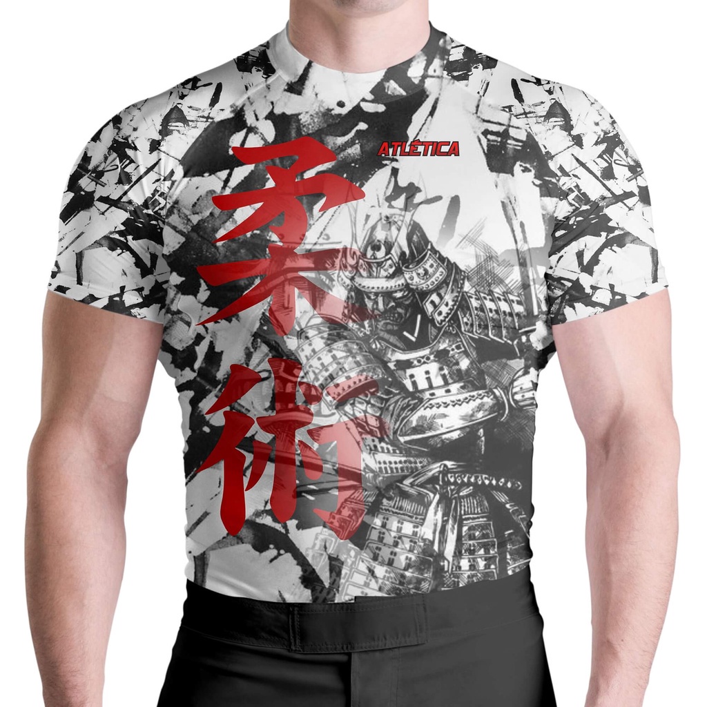 Rash Guard Masculina Camisa Jiu Jitsu No-Gi Samurai White Manga Curta