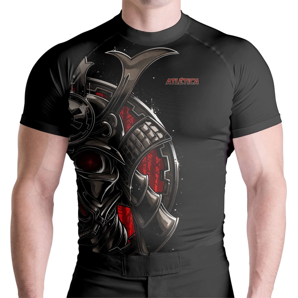 Rash Guard Masculina Camisa Jiu Jitsu No-Gi Black Samurai Manga Curta