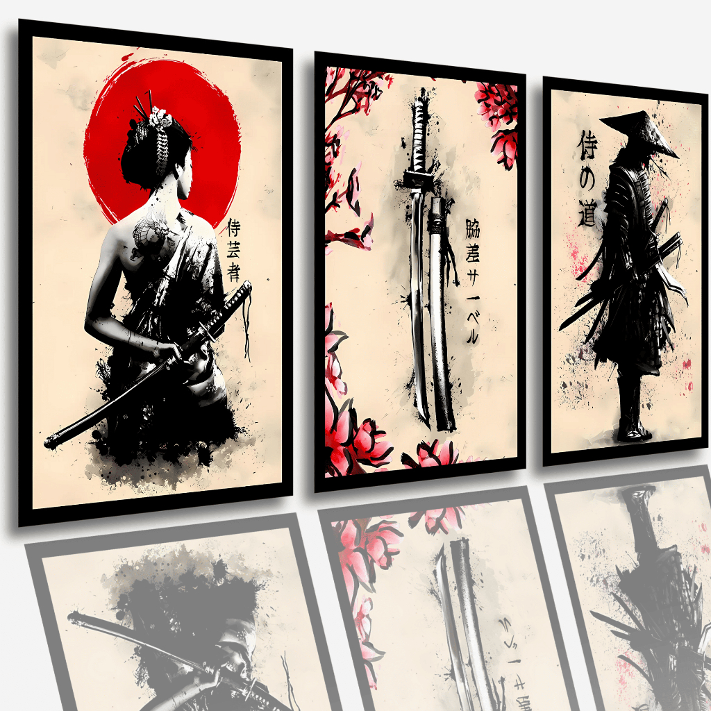 Quadros Decorativos Samurai Arte Japonesa, Katana e Guerreiros Ronin Sala Quarto