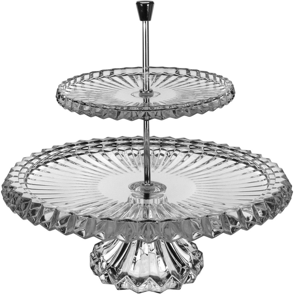 Prato para Bolo Eco Crystal E Metal 32x33x33cm Transparente Home&Co Suporte Boleira