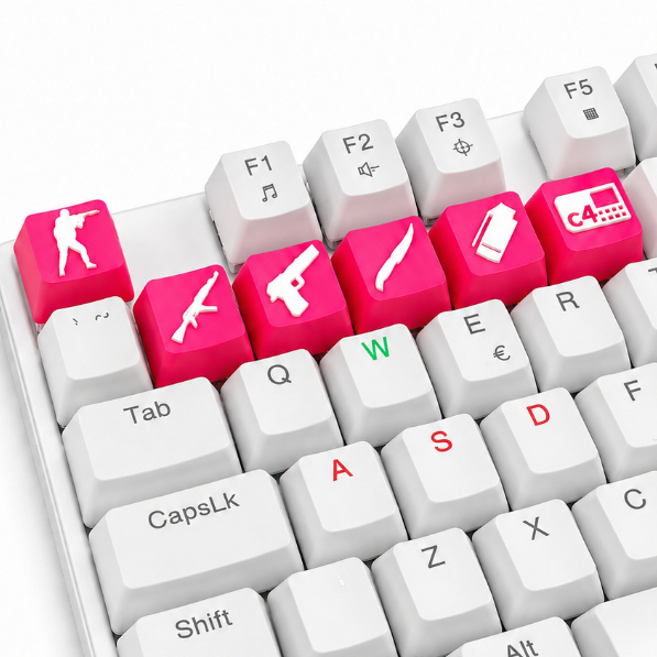 Kit 6 Keycaps CS2 CSGO para Teclado Mecânico comp. Cherry MX Gamer Disponível em 16 Variações de Cores