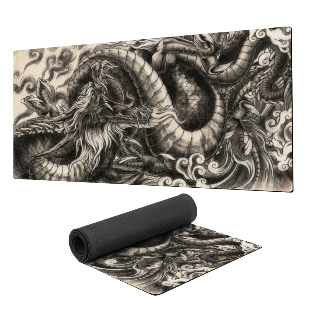 Mouse Pad Gamer Dragão Japonês tinta e carvão vintage Extra Grande 90x40 Personalizado borda borracha costurada mousepad