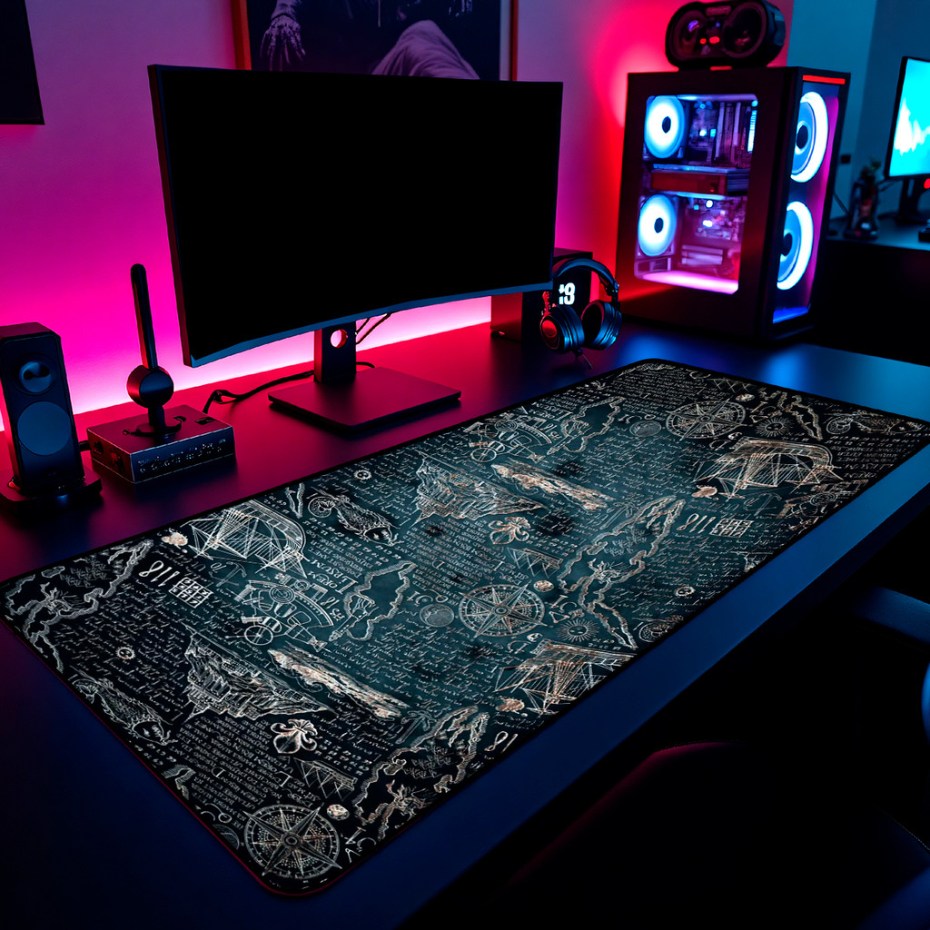 Mouse Pad Mapa Mundi Antigo Vintage Gamer 65x30cm / 80x40cm / 90x50cm / 120x60cm Borda Costurada
