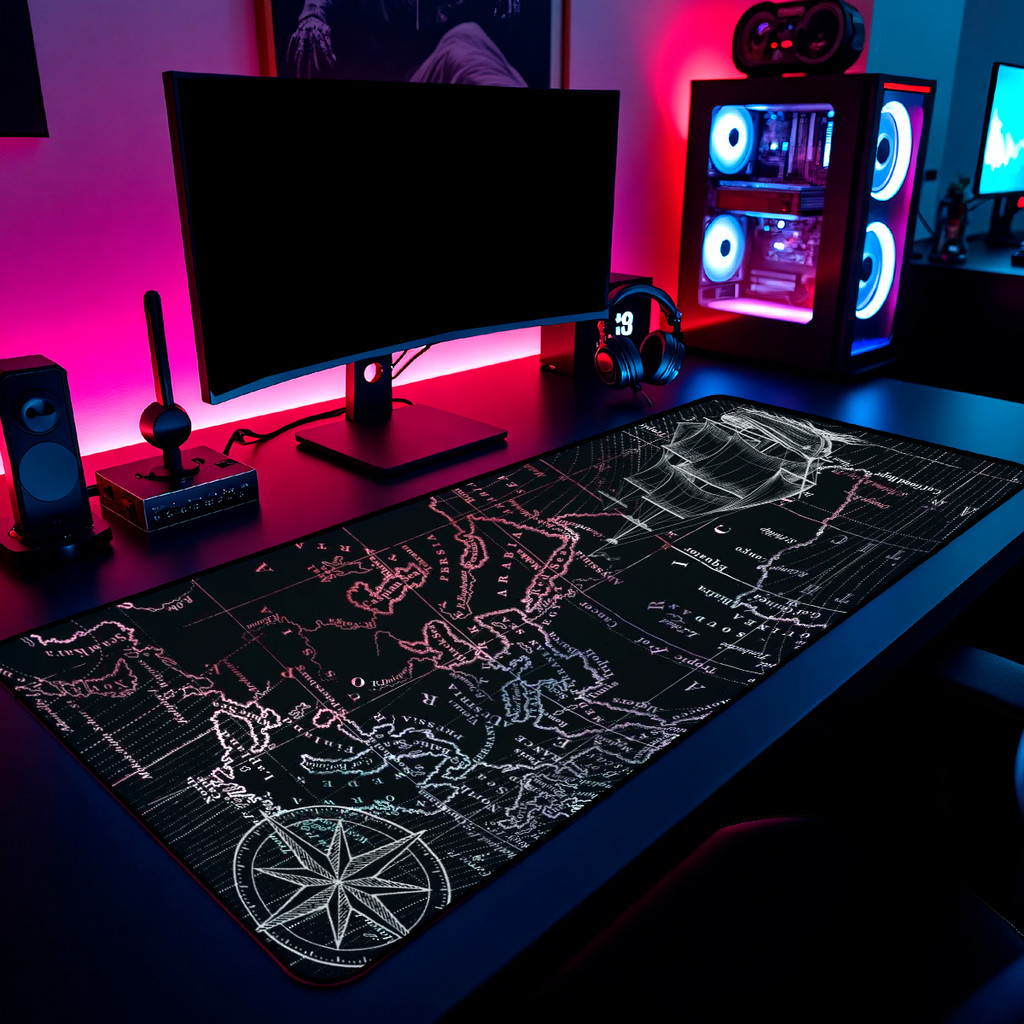 Mouse Pad Mapa Mundi Vintage Antigo Gamer 65x30cm / 80x40cm / 90x50cm / 120x60cm Borda Costurada