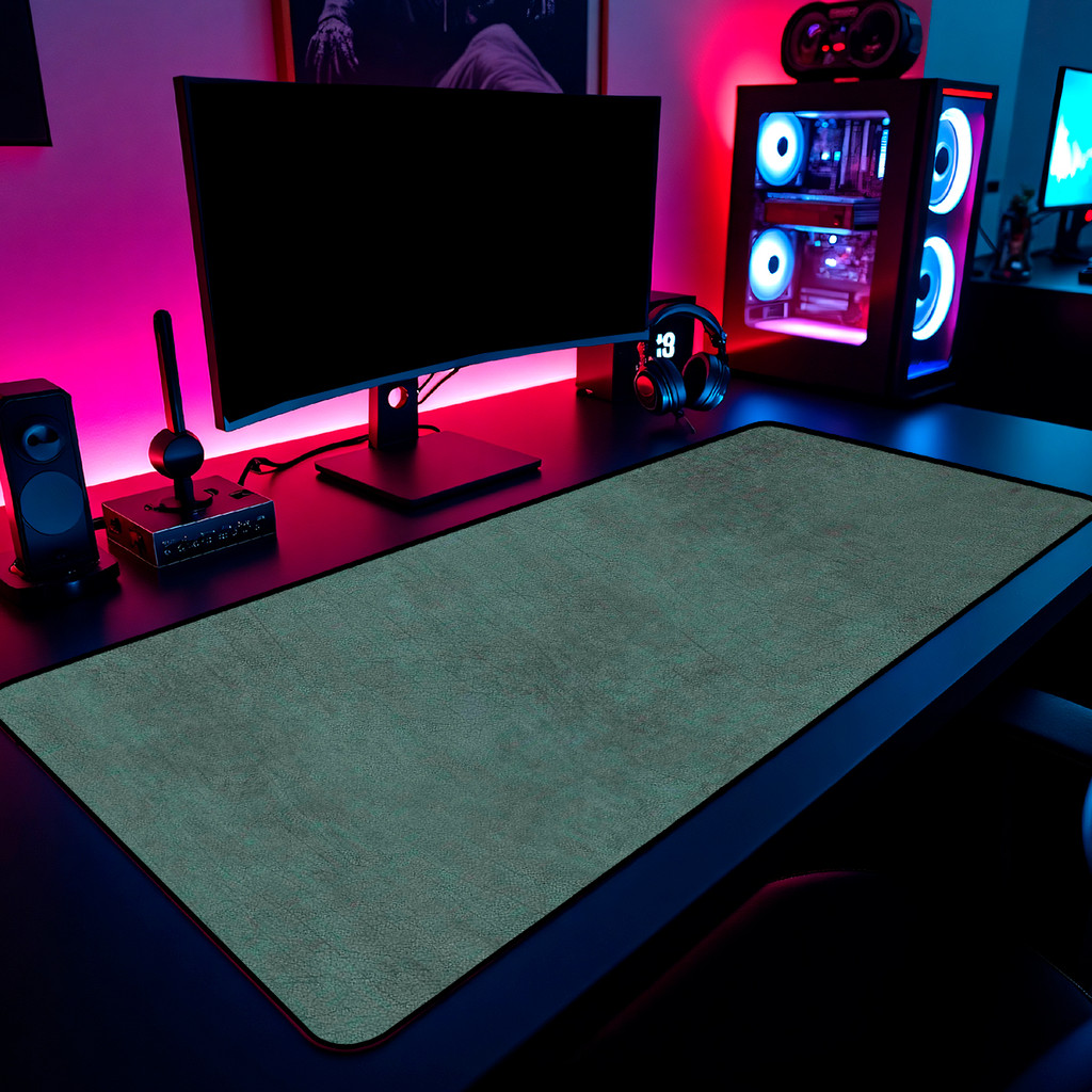 Mouse Pad Gamer Verde Musgo Textura Couro Rústico Vintage 65x30cm 80x40cm 90x50cm 120x60cm Borda Costurada