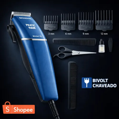 Maquina de Cortar Cabelo Pelo Corpo Barriga Peito  + Acessórios Mondial Bivolt CR10