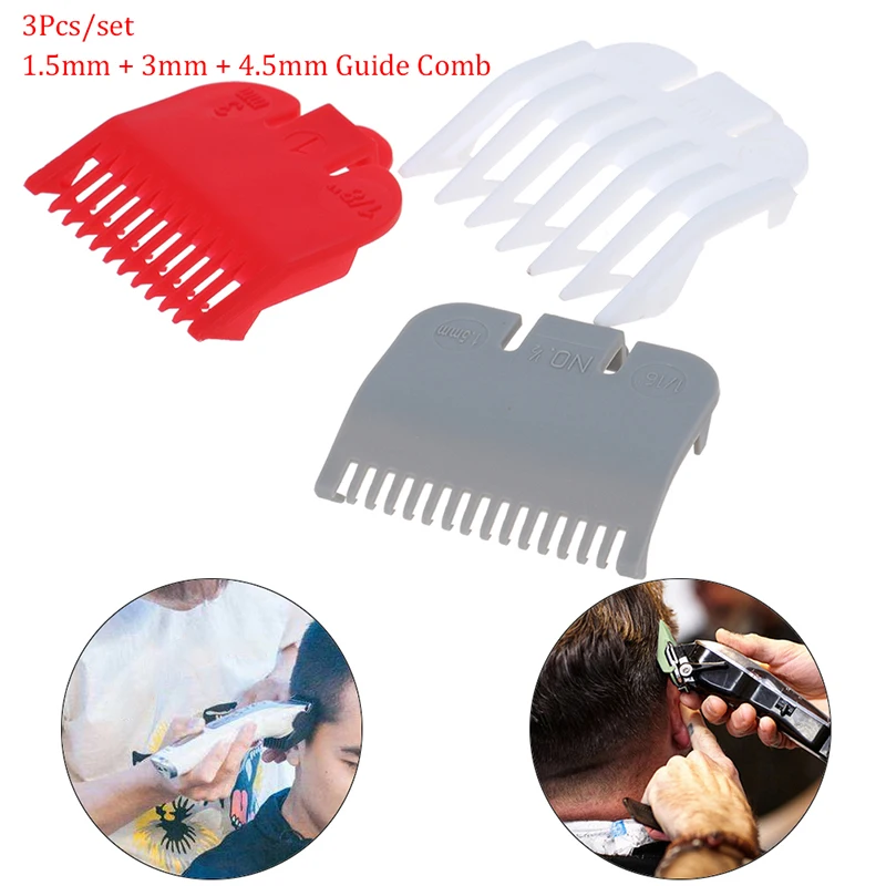 Conjunto de 3 Peças: Pentes Limitadores Elétricos de 1,5/3/4,5mm para Cortar Cabelo. Acessórios Profissionais Universais