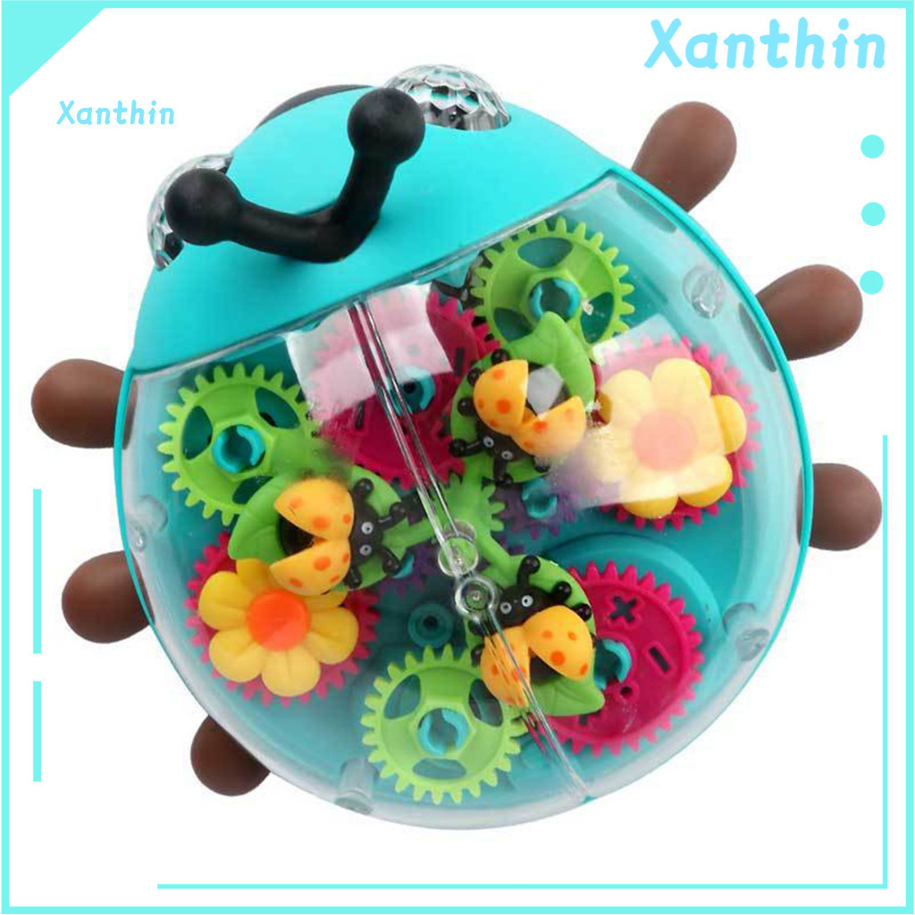 Ladybug Vehicle Toy Cartoon Gear Transparent Electric Car with Flashing Lights Music Automatic Direction Change Multicol
