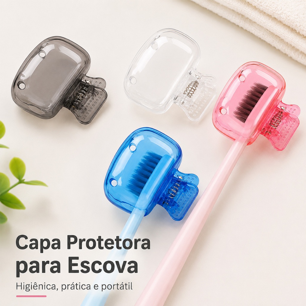 Clipe Protetor de Escova de Dentes com Mola, Abertura Fácil, Fixação Segura para Viagem
