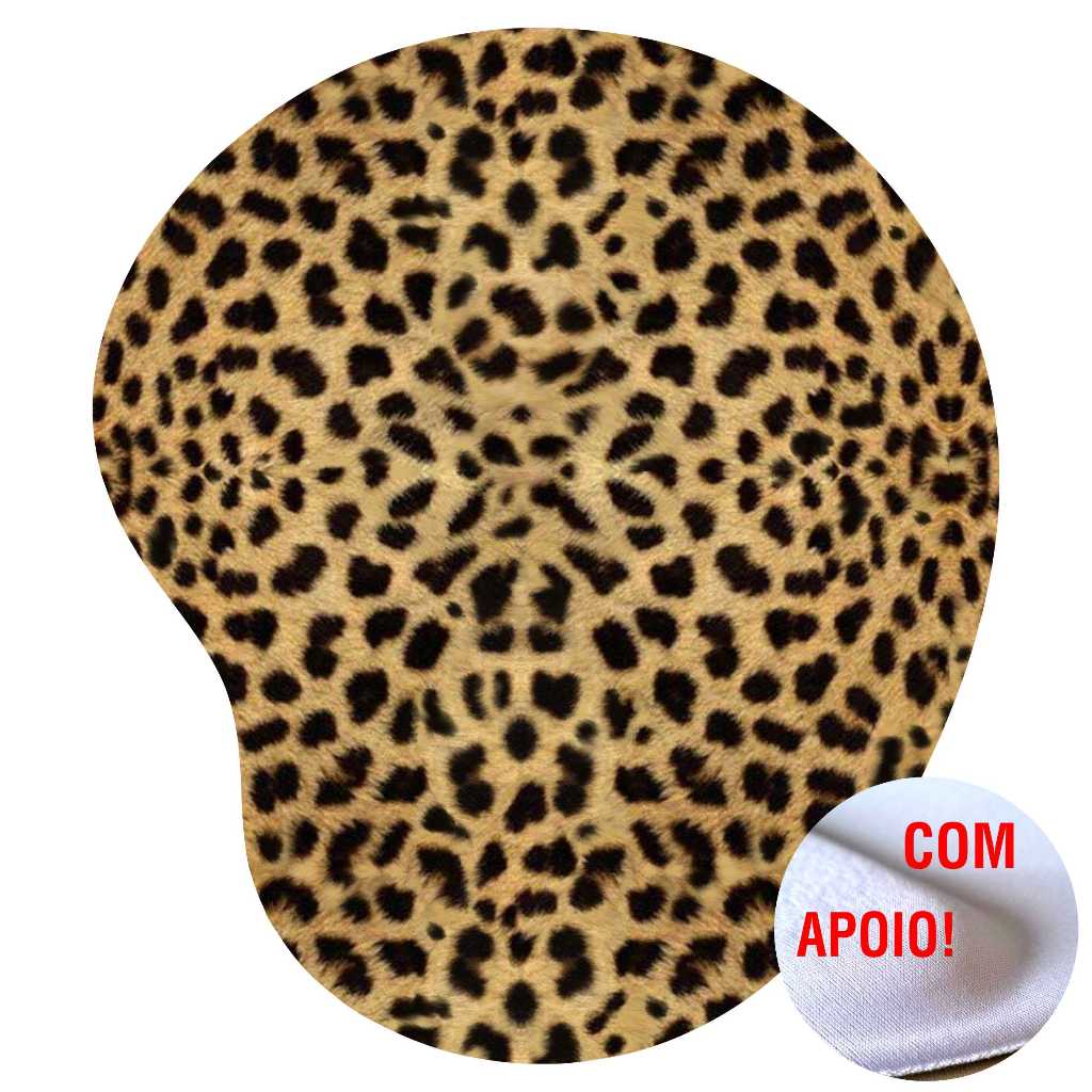 Mouse Pad Ergonômico Onça Estampa Oncinha Apoio de Punho Descanso Animal Print