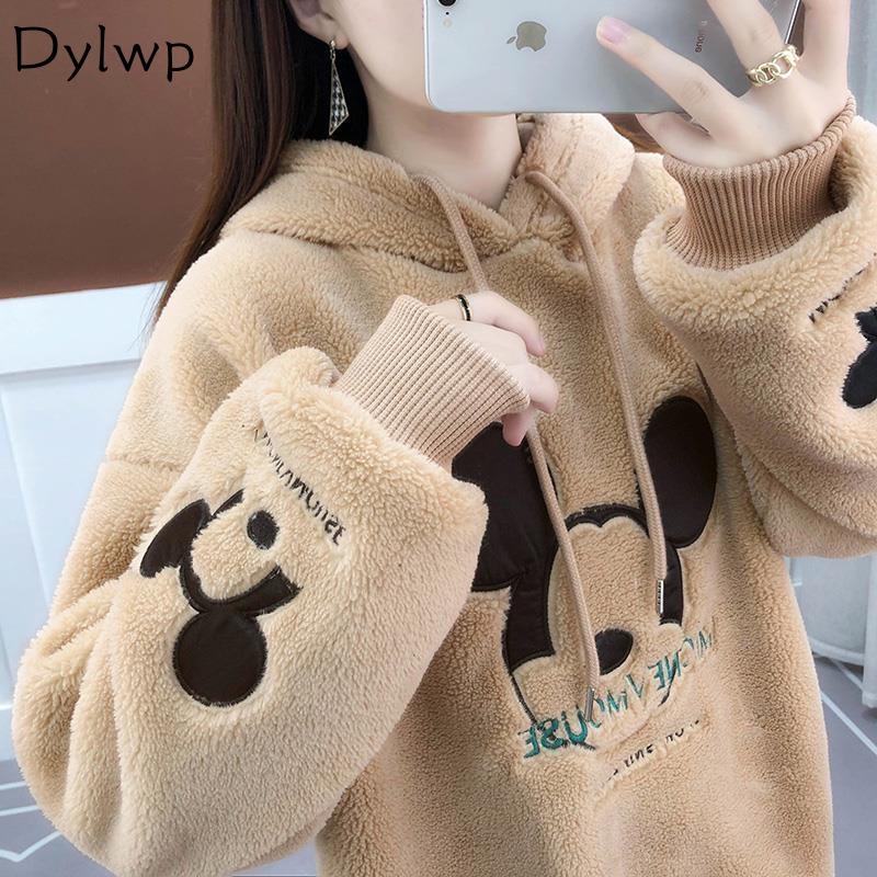 Mickey Mouse Print Sweatshirt Hoodie Mulher Capuzes De Pelúcia De Moda Coreana Soltos