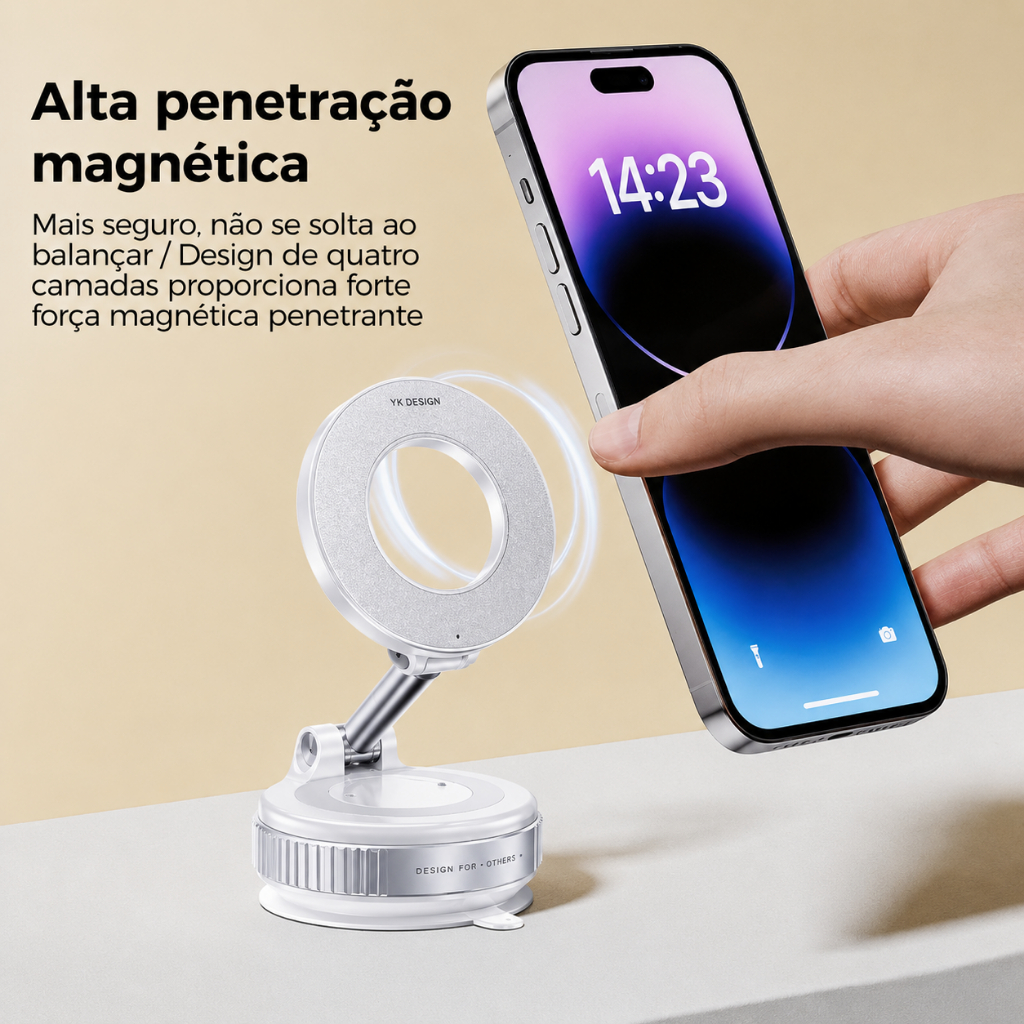 Suporte Magnético MagSafe com Ventosa 360° para Carro e Mesa