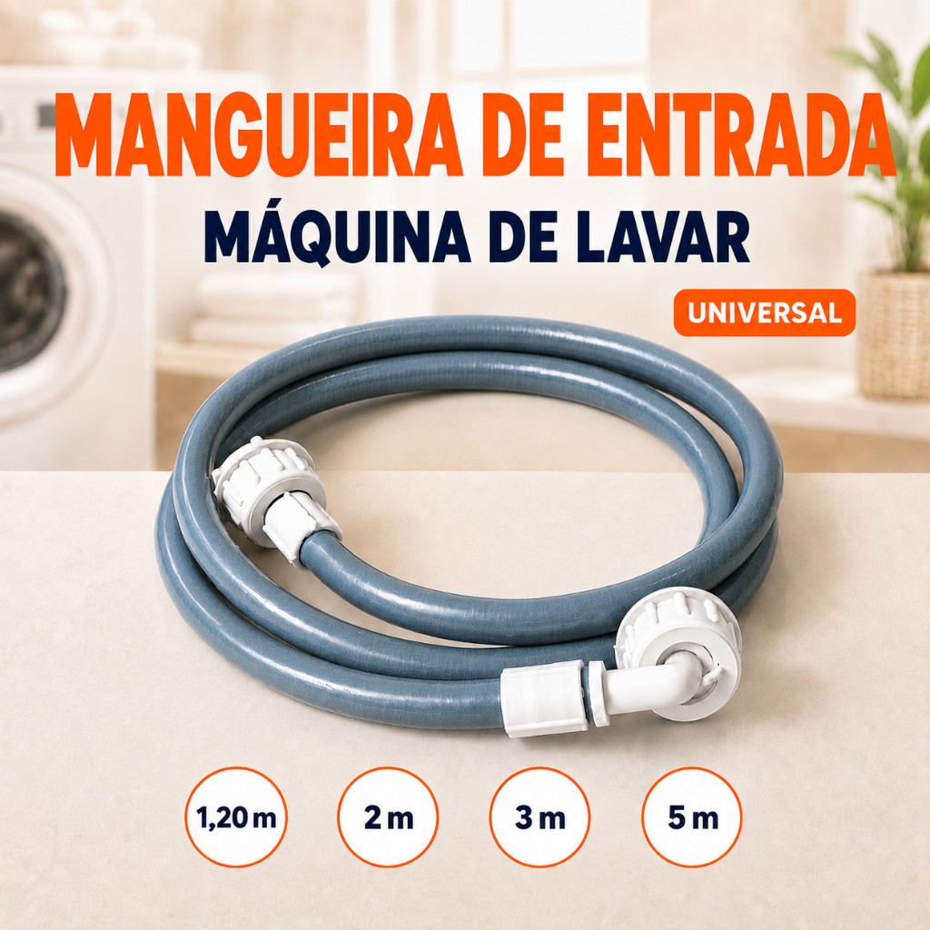 Mangueira de Entrada de Água Universal para Máquina de Lavar – PVC Reforçado, Resistente e Segura