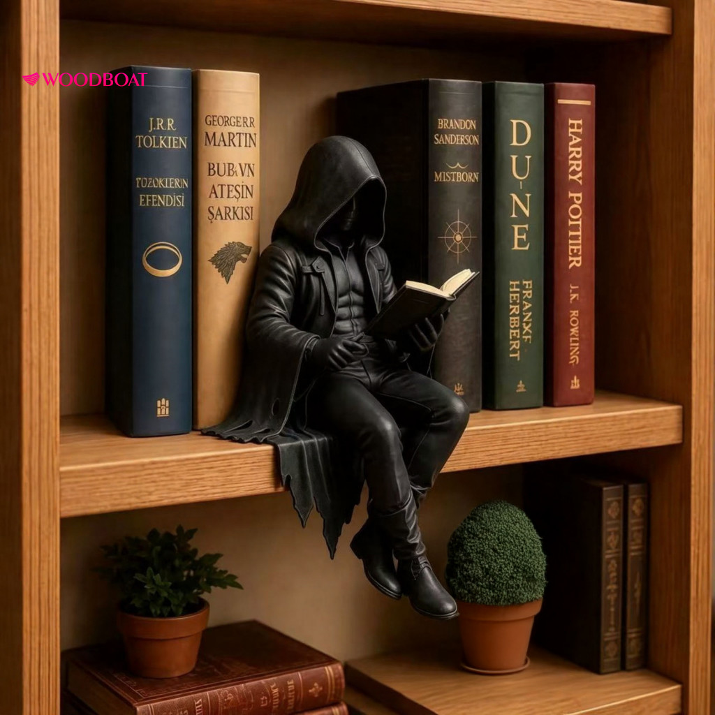 Skeleton Ornament Reading Decoration Dark Fantasy Book Statue – Academy Home Decor for Library Office Study Room Colle