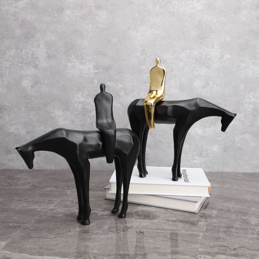 TI7U Simple modern resin black gold horse figurine for sales office, model home, living room, home decor, study, bedroom