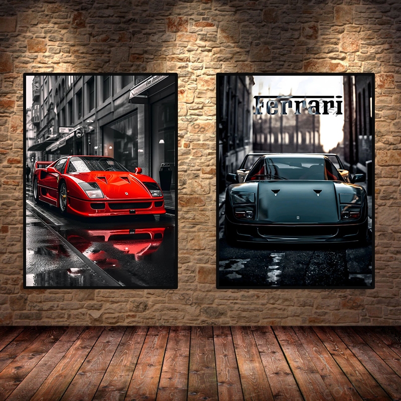 Quadro Vermelho e preto Ferraris-F40 Cartazes e impressões de carro de luxo,Wall Art Pictures Modern Office Living Room Home Decor