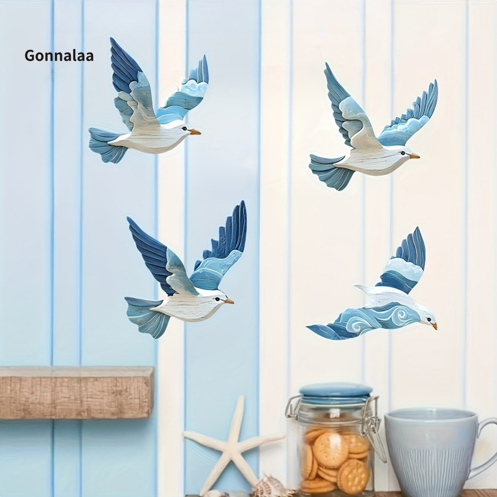 4pcs Wooden Blue Pigeon Wall Art Set Rustic Farmhouse Bird Decor for Living Room Bedroom Office Home Hanging Ornaments S