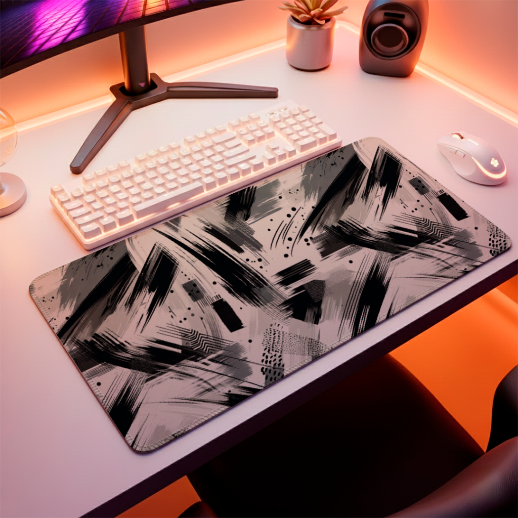 MousePad Gamer Speed Liso Confortavel Sem Relevo Antiderrapante E Borda Costuradas Estampa ABS Black And Gray Detalhada