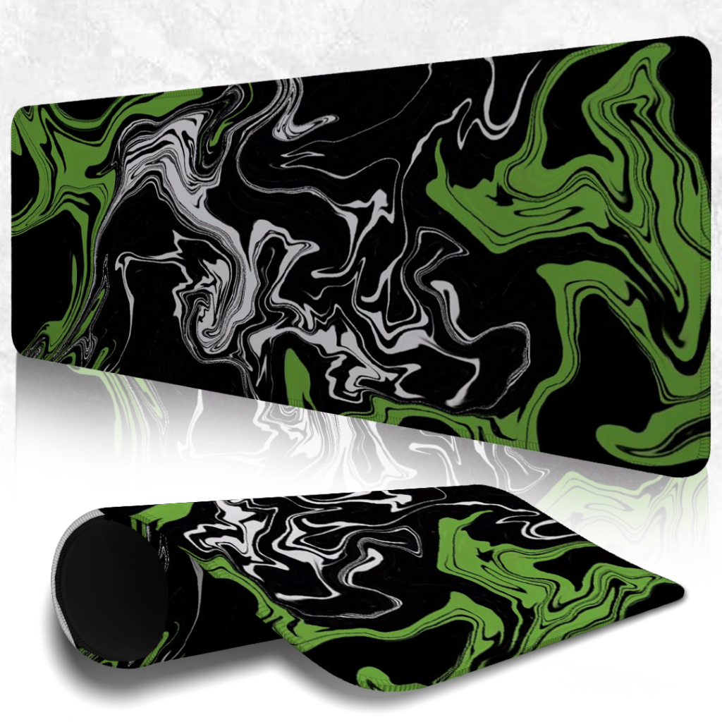 MousePad Gamer Speed Liso Confortavel Com Base Antiderrapante E Bordas Costuradas Com Fundo Abs Marmorato Green And Gray