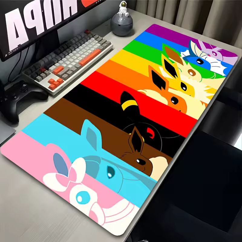 Mousepad Gamer 80x30 Antiderrapante Eevee Fantasia Arco Iris Cute Kawaii Pkm Anime SUB
