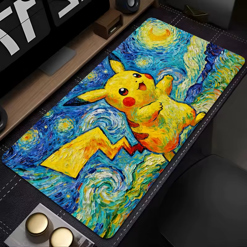 Mousepad Gamer 80x30 Antiderrapante Pikachu Noite Estrelada Sunflowe Cute Kawaii Pkm Anime SUB