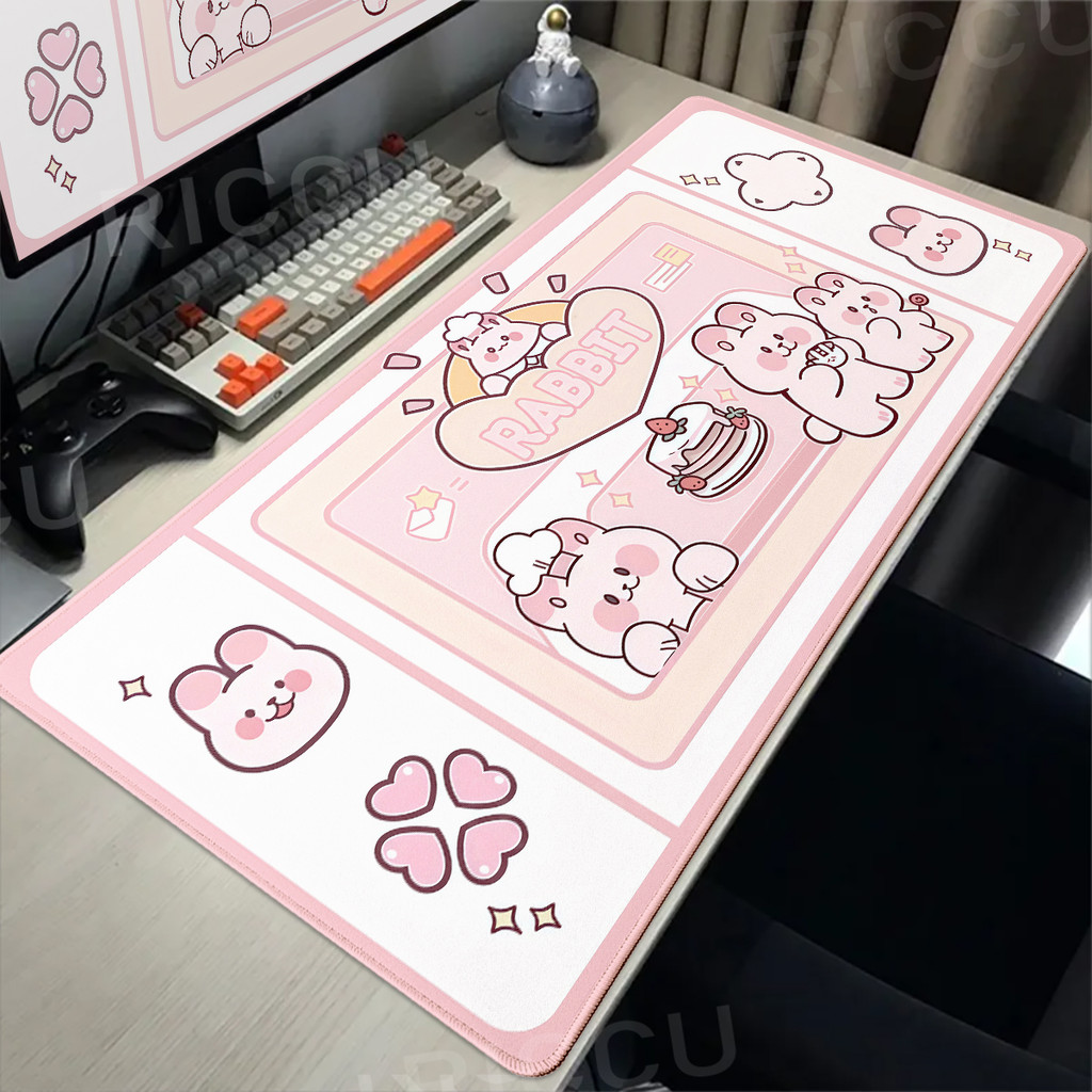 Grande Animal Mousepad Bonito Kawaii Anime Rosa Coelho Deskpad Estendido Tapete De Mesa De Jogos XL Gato Mouse Pad Gamer